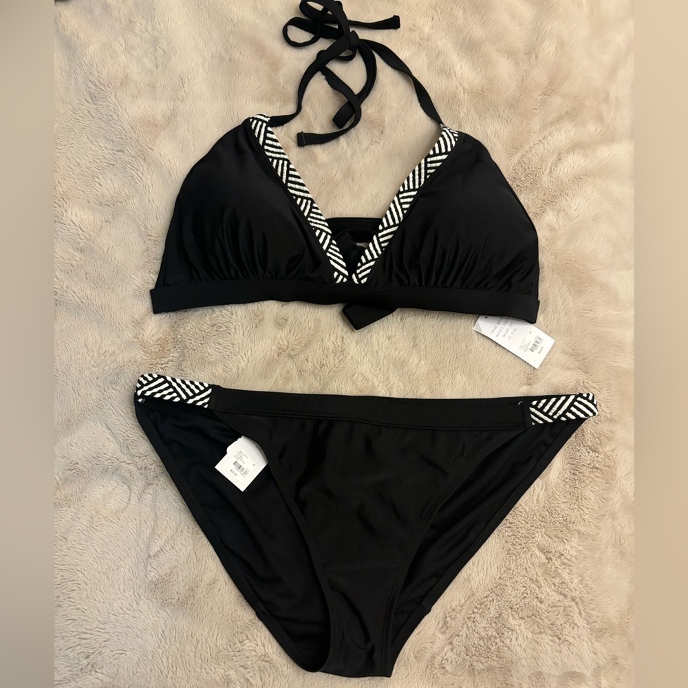 Cacique Black and White Braided Hem Bikini